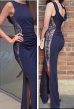 Lipsy Navy Maxi Dress 12 Cowl Side Slit Evening Wedding Occasion Cruise Prom 