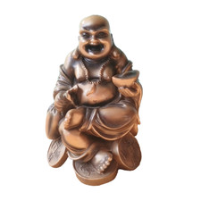 Laughing Buddha Statue Bronze Coloured - Lucky Buddhism Religion Spirituality