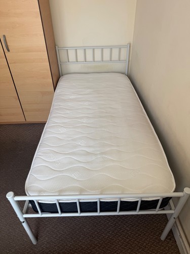 White single metal bed - white, frame