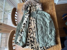WOMENS SUPERDRY EDIT GREEN PARKA JACKET QUILTED UK 14 LARGE FAUX FUR HOODED COAT