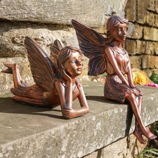 FAIRY ORNAMENT STATUE RESIN FAIRY GARDEN BALCONY OUTDOOR BRONZE SITTING LAYING