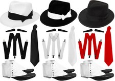 GANGSTER HAT BRACES TIE SPATS SPIV TASH 5 PIECE 1920'S FANCY DRESS COSTUME SET