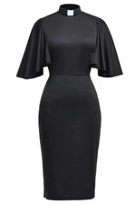 Ruffle Sleeve Bodycon Nun Party Costume Fancy Dress Black - 2XL (FD182)