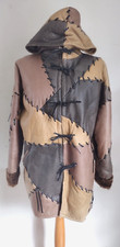 ENRICO COVERI Size 10-12 GREY,BROWN Patchwork LEATHER SHEEPSKIN Hooded COAT
