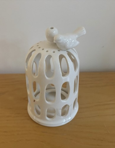White ceramic bird - ceramic, birdcage