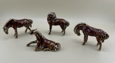 Set of 4 Vintage Chinese Swatow Style Miniature Brown Glazed Porcelain Horses