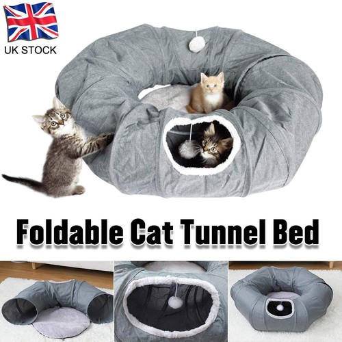 Cozy grey cat tunnel bed - cat,