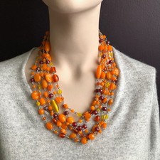 Chunky Orange Multi-strand Beaded Necklace. Glass Bead Necklace. VGC