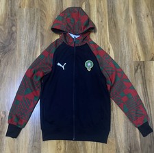 PUMA Morroco National Team Training Jacket Boys Size 16 Black Aztec Print Zip Up
