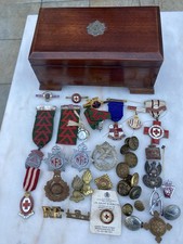 Royal Army Service Corps Badge Mounted Box + Assorted Military Badges & Buttons