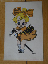 Old Artist Comic Postcard of Girl on Hobby Horse signed W Z