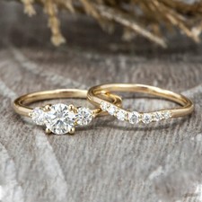 1.65 Ct Diamond Wedding Band Engagement Bridal Ring Set 14k Yellow Gold Finish