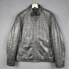 HUGO BOSS Leather Jacket Mens L Large 40R Black Lambskin Nappa Quilted Racer