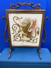 Lovely Quality Ornate Dragon Embroidered Mahogany Fire Screen