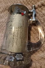 Glas Keamik Stien Glass Tankard Beer Stein Vintage German with Etchings VGC