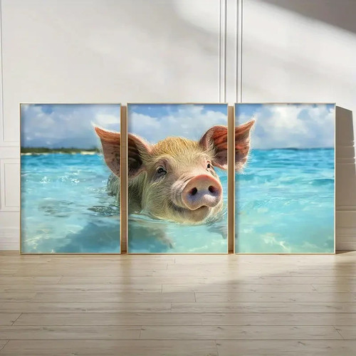 3pcs pig swimming ocean - swimming,