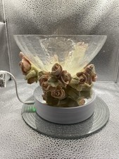 BOWL CRACKLE GLASS ON A CREAM & ROSE RESIN PEDESTAL BASE DEPICTING ROSE FLORALS