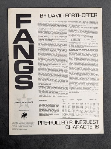 Runequest fangs games workshop - runequest,