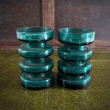 Pair Vintage Teal Art Glass