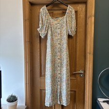 Next William Morris floral midi dress buttons pastel tone Summer UK 10