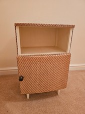 Vintage Natural Lloyd Loom Style Bedside Table / cabinet with Cupboard c1950s