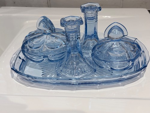 Vintage blue glass art deco - art,