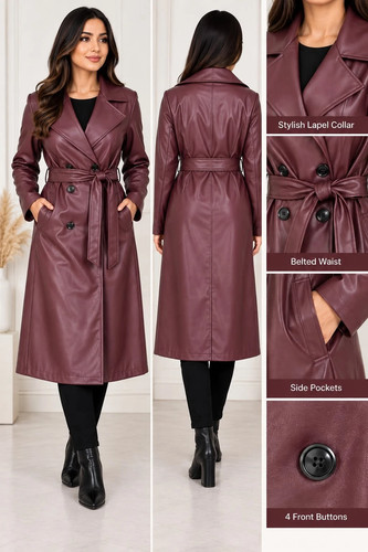 Ladies long leather look - ladies,