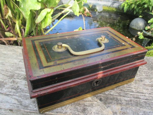 Antique metal cash tin - tin, money