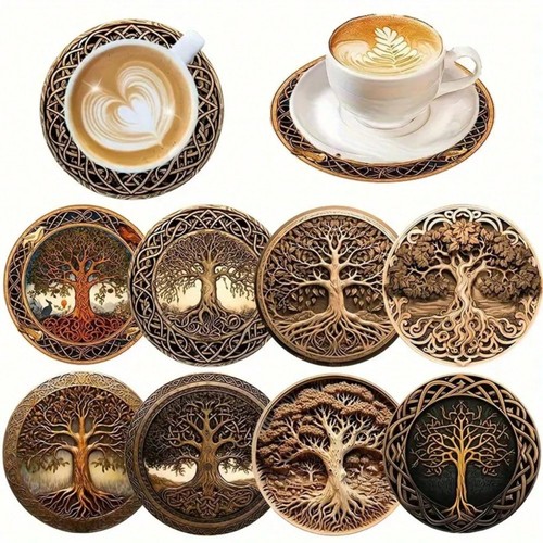 8pcs wooden cup coaster - 8pcs, set