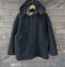 Women's Next Coat vintage navy duffle style hooded gold button zip cosy Medium