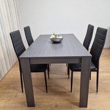 Dining Table and 4 Chairs Black Dark Grey Leather Chairs Wood Dining Set Furnitu