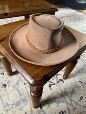 The Swagman Hat Cowhide Genuine  New and Unused in Tan WT  Plait Brim Trim