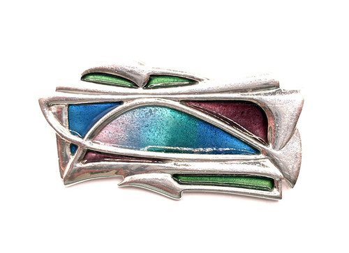 Silver enamel brooch - enamel,