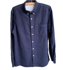 Muji Men’s Brushed Cotton Flannel Shirt. Dark Navy. Medium.
