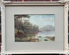 William Mellor (British 1851-1931) : "Fishing in Lake District", watercolour