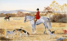 Original Watercolor Painting Fox Hunting Scene Signed
