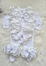 Romany Babygrow Extra Frilly Bling Bows Size Newborn Reborn White Bows