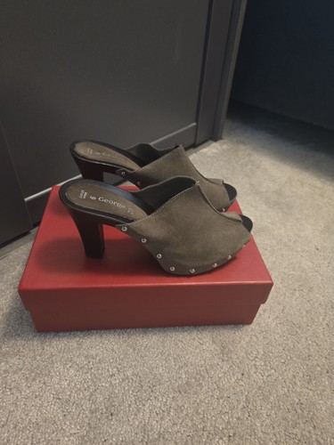 Khaki suede heel clog mule - khaki,