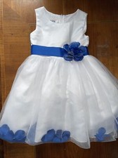 Bridesmaid Flower Girl White Blue Petal Party Dress.  Age 5