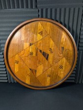 Vintage Wooden Inlaid Serving Tray – Handcrafted Geometric Mosaic Design – 1940s
