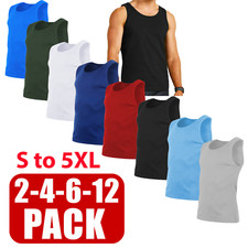 Mens Vests 2-12 Pack 100% Cotton Plain Tank Top Summer Training Gym Plain Tops