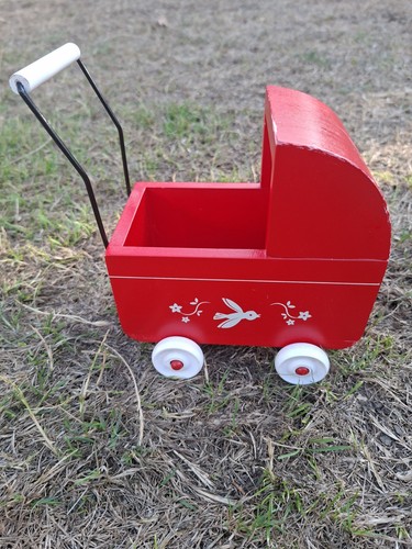 Maileg red wooden pram - wooden, dolls