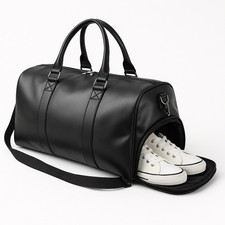 Luxury Black Leather Duffel Bag with Shoe Compartment