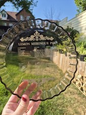 Vintage 1970s Arcopal Lemon Meringue Pie Recipe Fluted Smoked Glass Flan Dish 