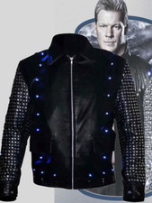 Handmade WWE Chris Jericho Studded Black Leather Light-Up Jacket For Men & Women
