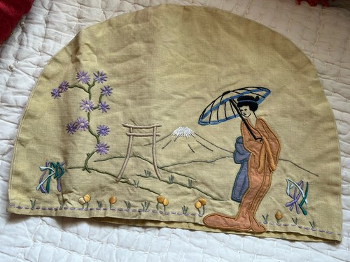 Vintage embroidered linen tea - embroidered,