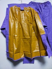 Japan retro purple vinyl rainsuits PVC hooded jacket and pants set raincoat
