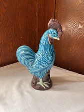 CHINOISERIE TURQUOISE BLUE PORCELAIN CERAMIC ROOSTER ROOF TILES STATUE 9.5"