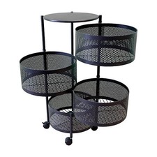 4 Tier Kitchen Rotating Storage Trolley Cart Utility Vegetable Mobile Shelf