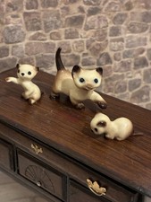 Dolls House 1/12 Scale Miniature Hagen Renaker Porcelain Siamese Cat & 2 Kittens